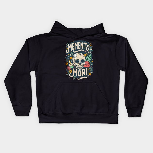 Skull and Roses Memento Mori Kids Hoodie by Mecha Design by MechaRon